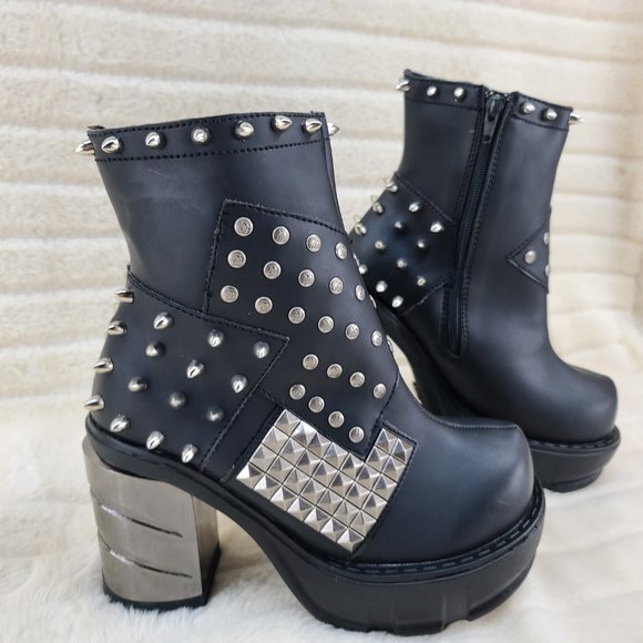 Demonia Black Platform Boots with Silver Studs - Picture 2 of 7